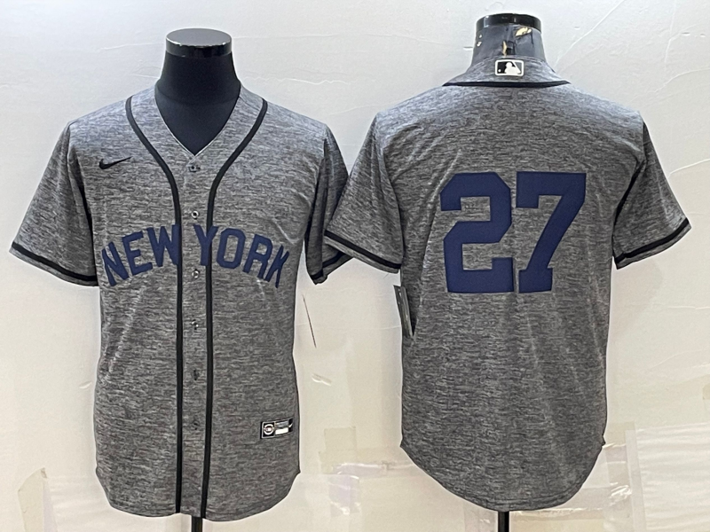 Men's New York Yankees Giancarlo Stanton #27 Gray Team Name Jersey